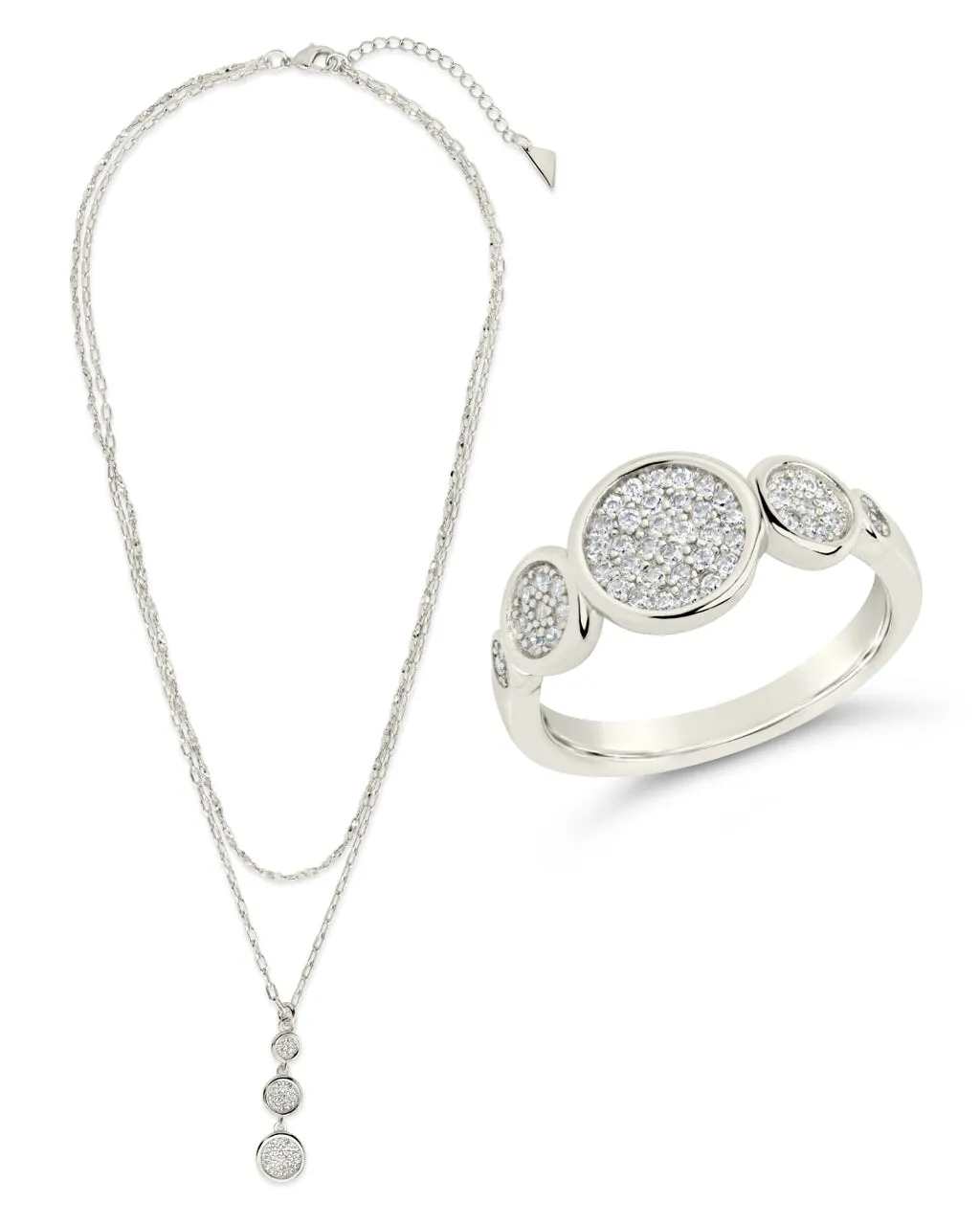 CZ Bubble Cocktail Ring & Layered Necklace Set