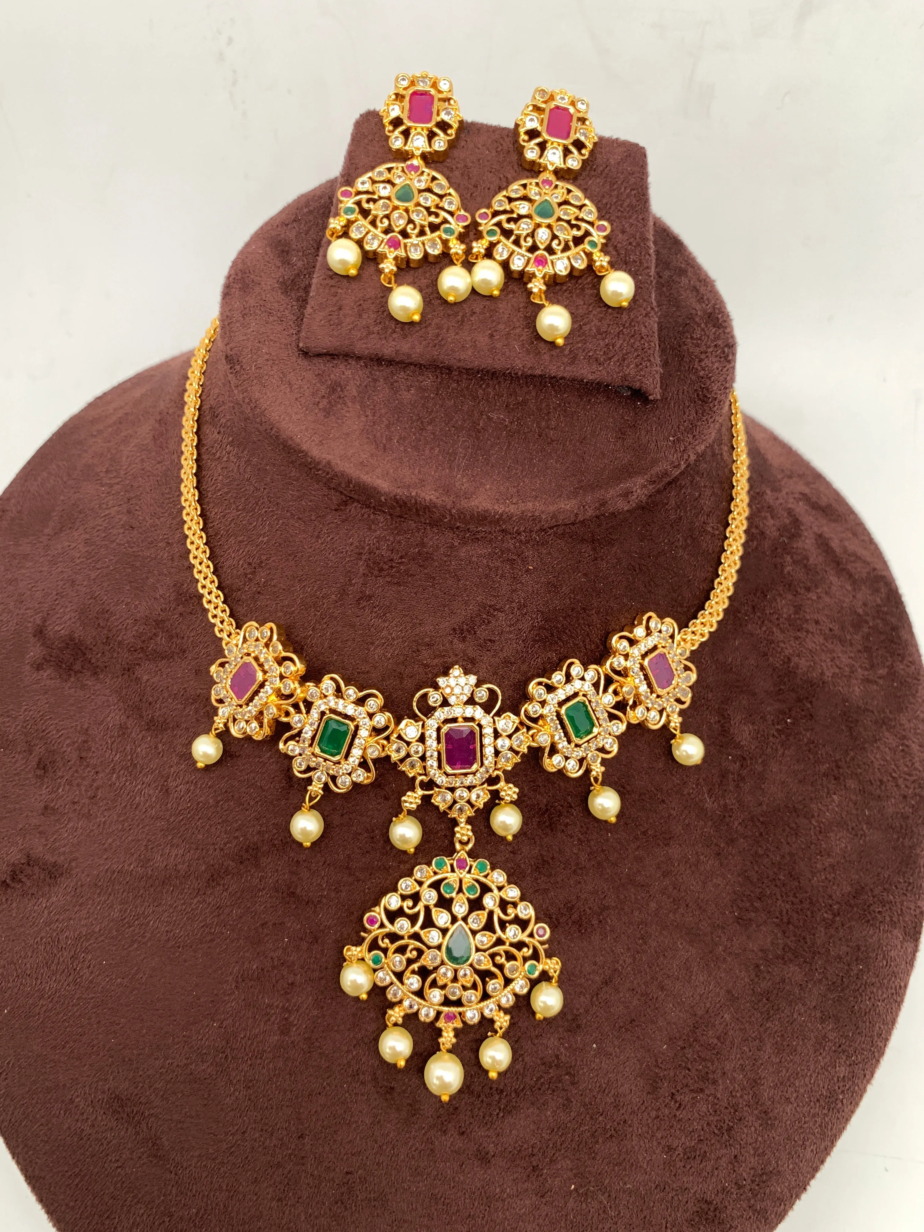 CZ Red Green Multi Color Stone Mini Choker