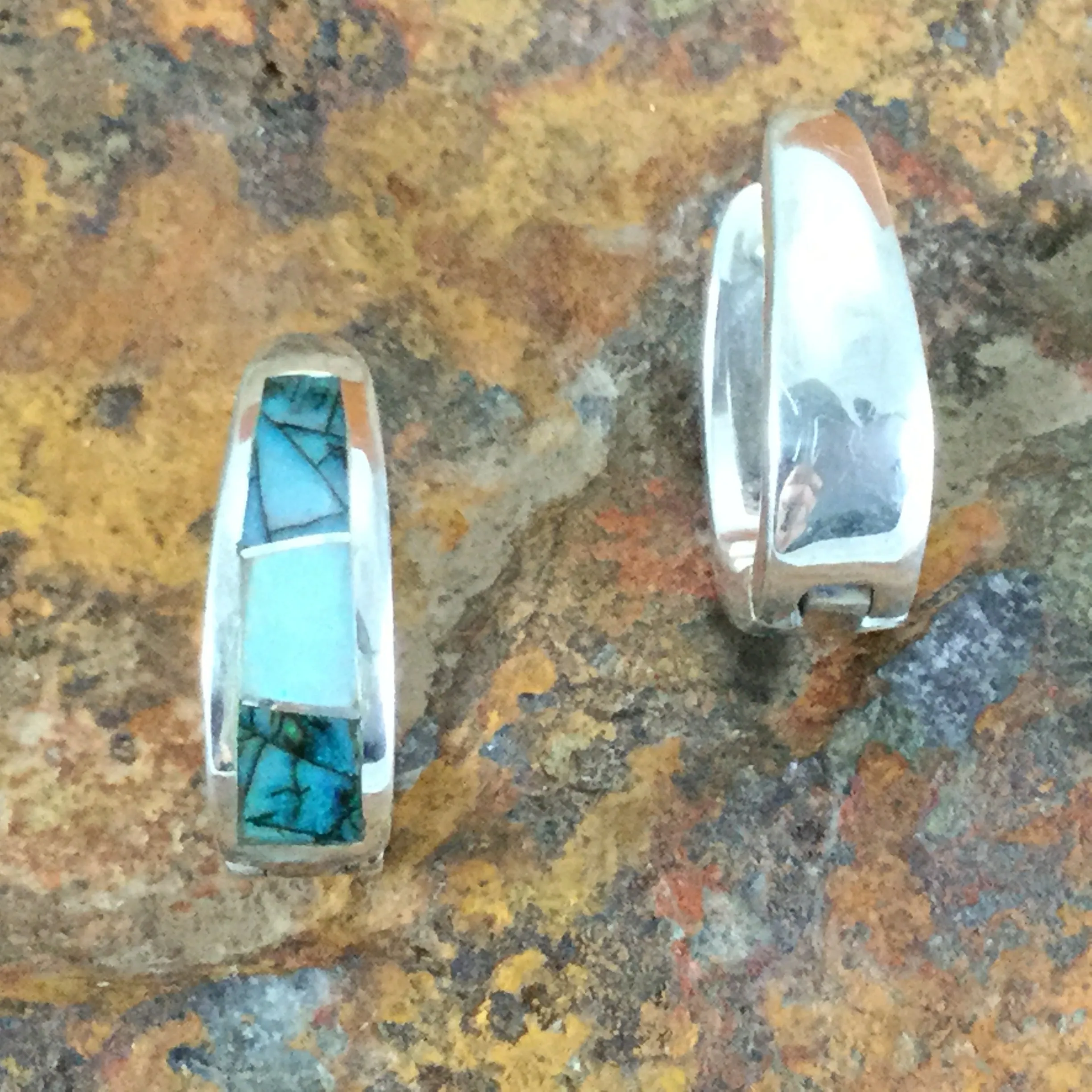 David Rosales Rio Verde Inlaid Sterling Silver Huggie Earrings