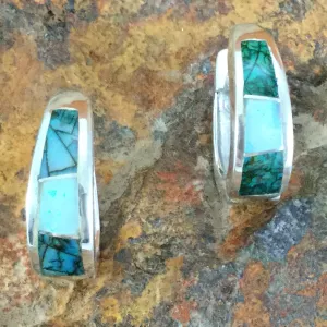 David Rosales Rio Verde Inlaid Sterling Silver Huggie Earrings