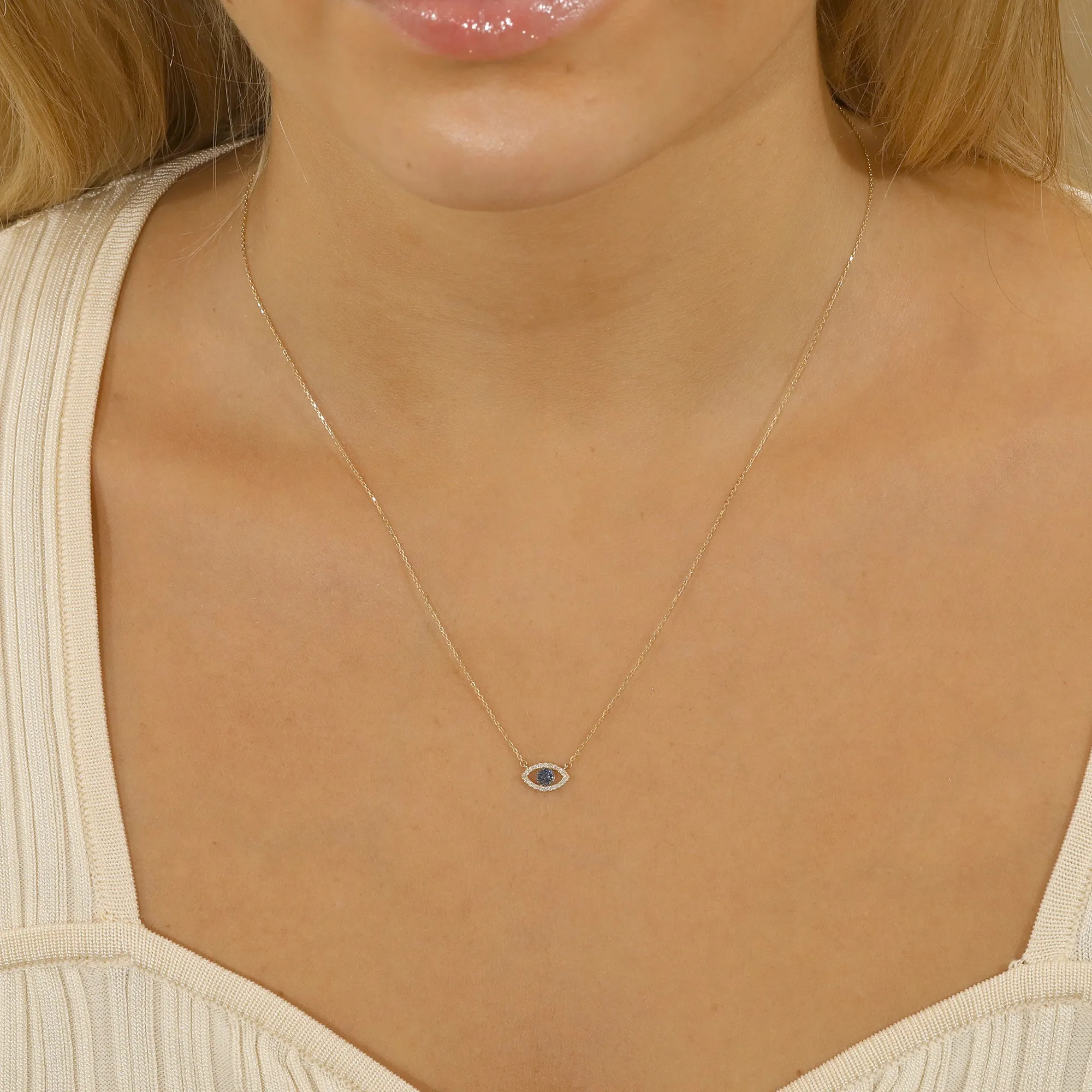 Diamond Sapphire Evil Eye Necklace, Paisley