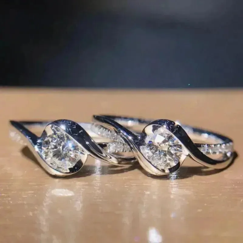 Elegant 925 Silver Plated Zircon Promise Ring for Brides