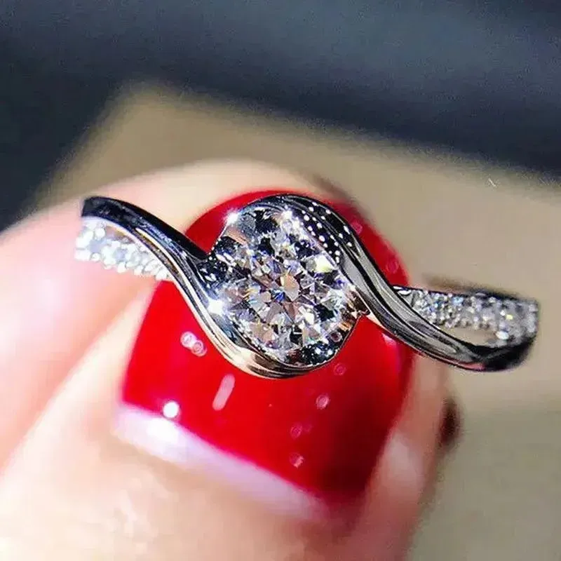 Elegant 925 Silver Plated Zircon Promise Ring for Brides
