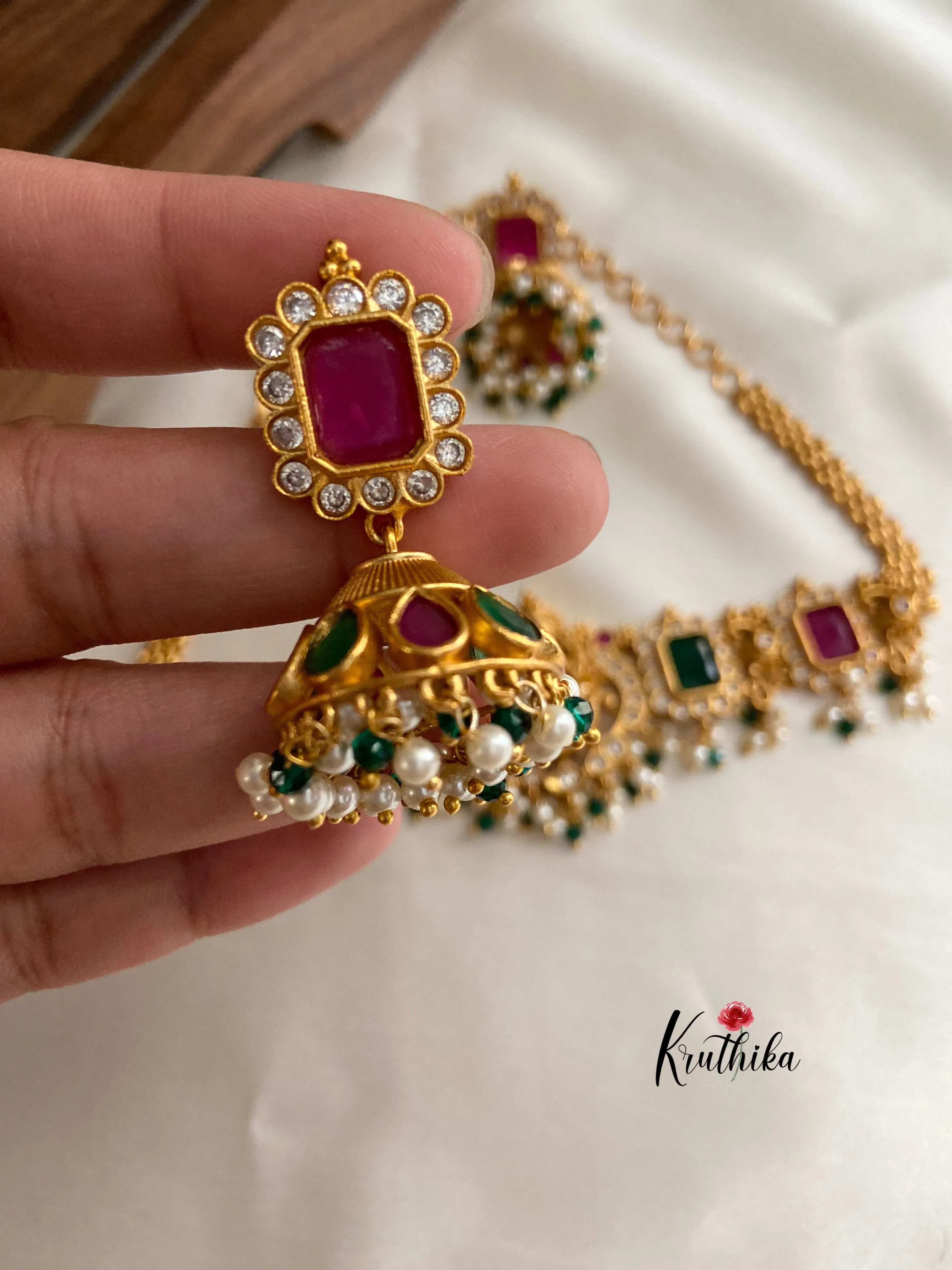 Elegant Lakshmi Devi green beads choker NC498