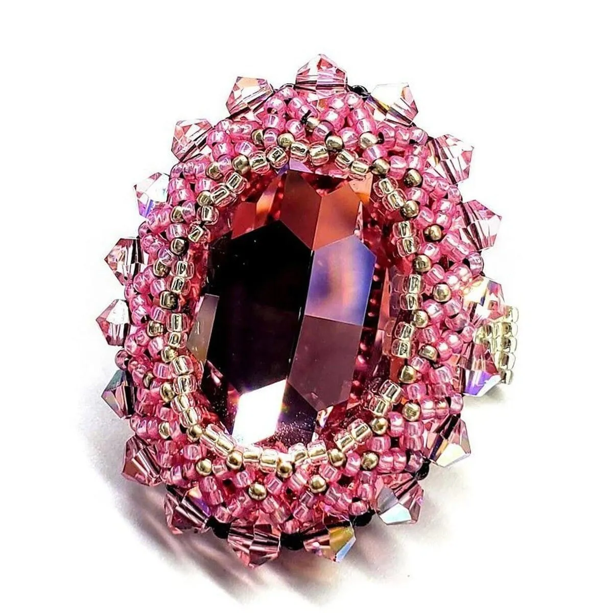 Epic Beaded Rose Crystal Bling Cocktail Ring