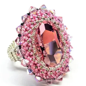Epic Beaded Rose Crystal Bling Cocktail Ring