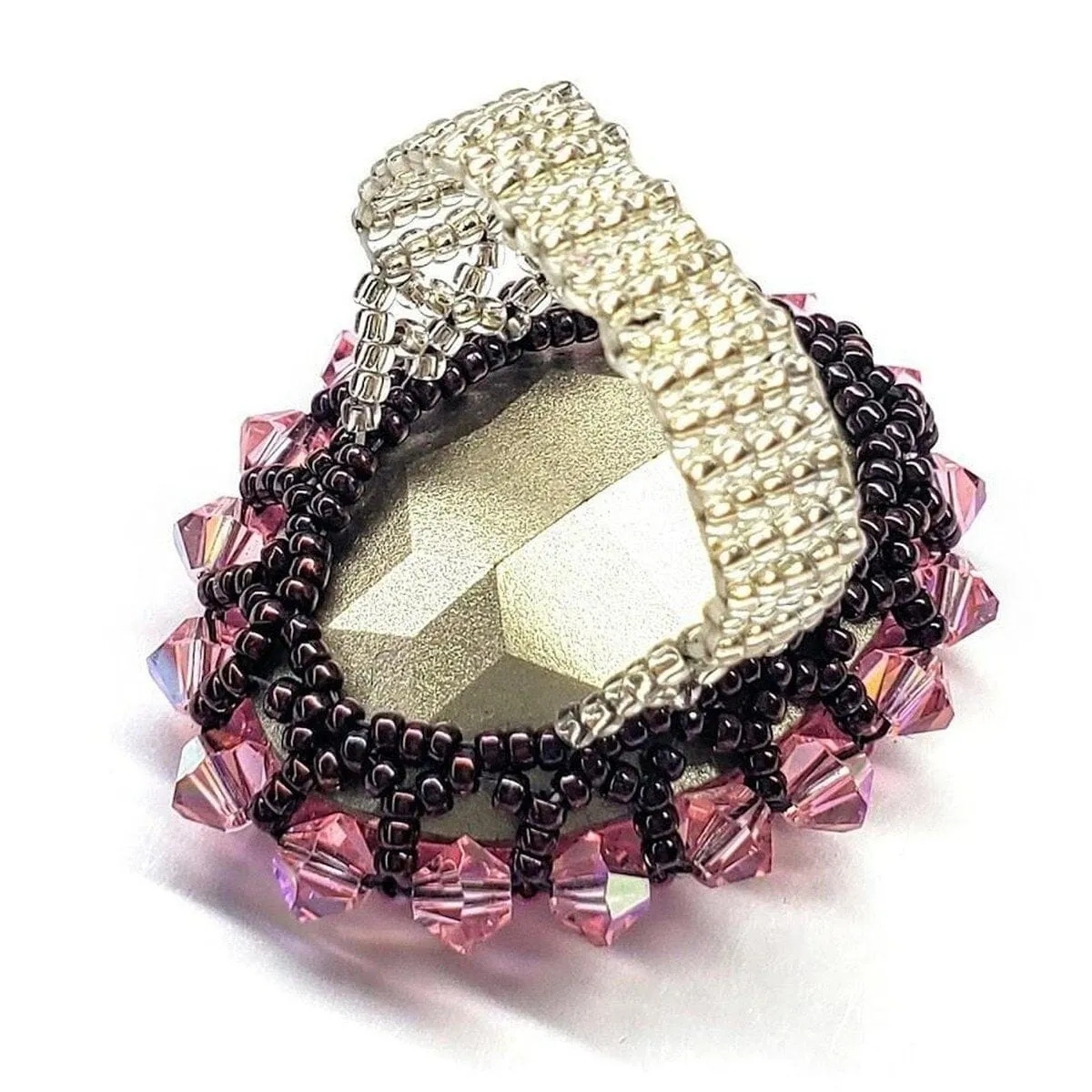 Epic Beaded Rose Crystal Bling Cocktail Ring