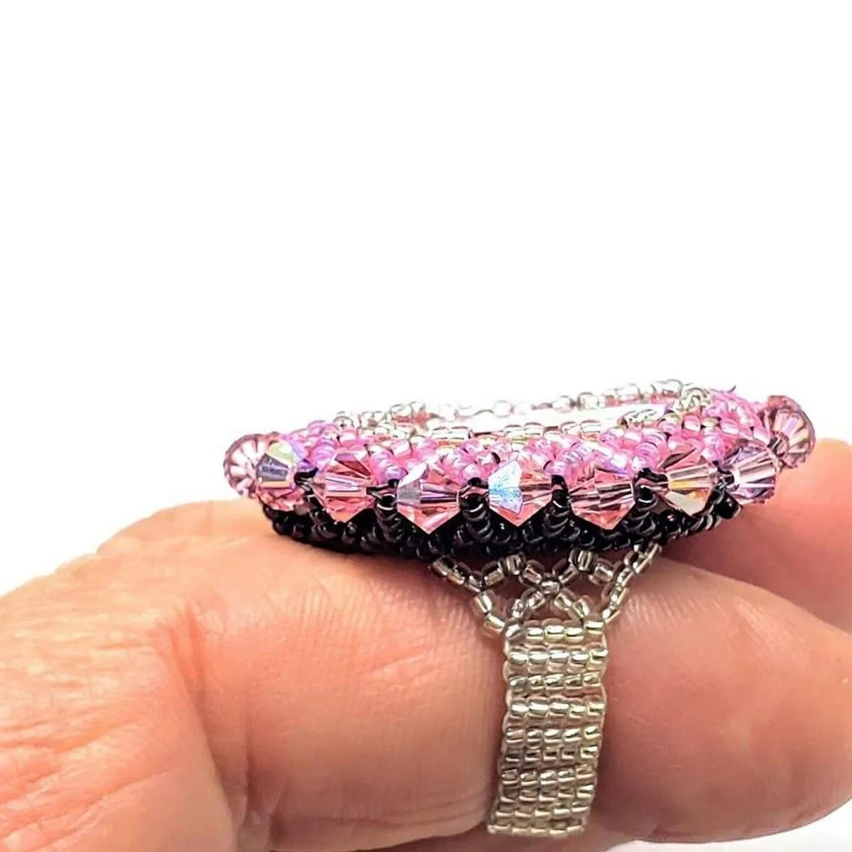 Epic Beaded Rose Crystal Bling Cocktail Ring