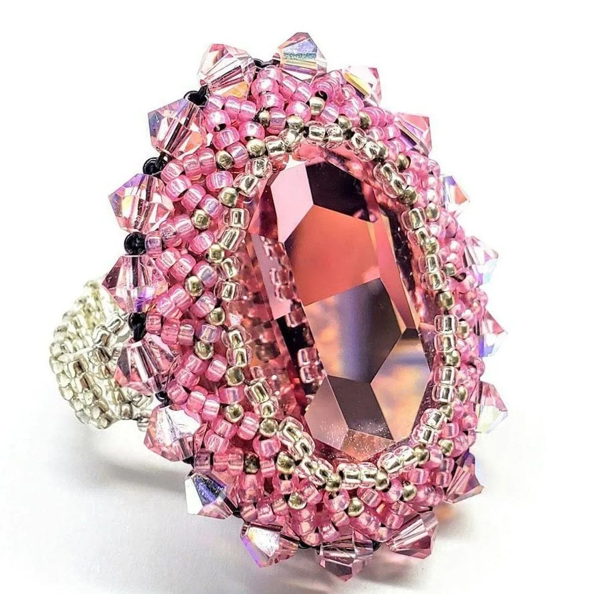 Epic Beaded Rose Crystal Bling Cocktail Ring