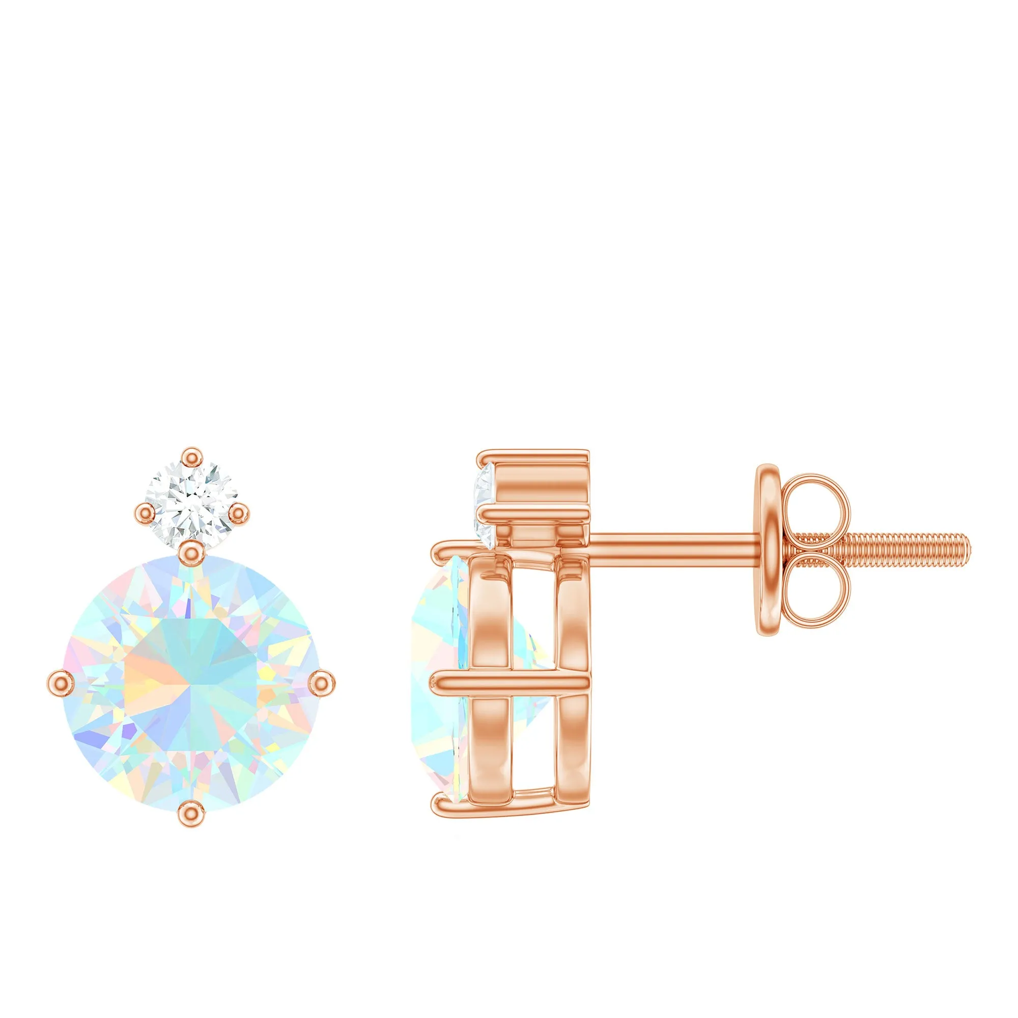Ethiopian Opal Diamond Solitaire Stud Earrings