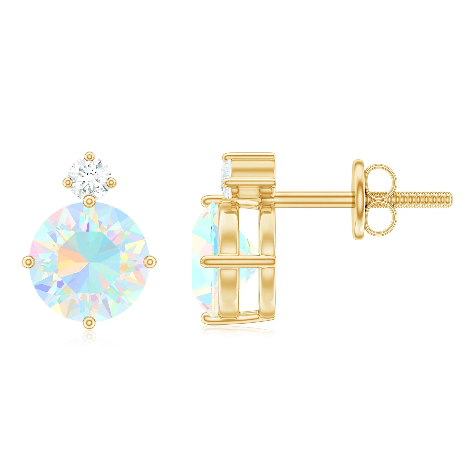 Ethiopian Opal Diamond Solitaire Stud Earrings