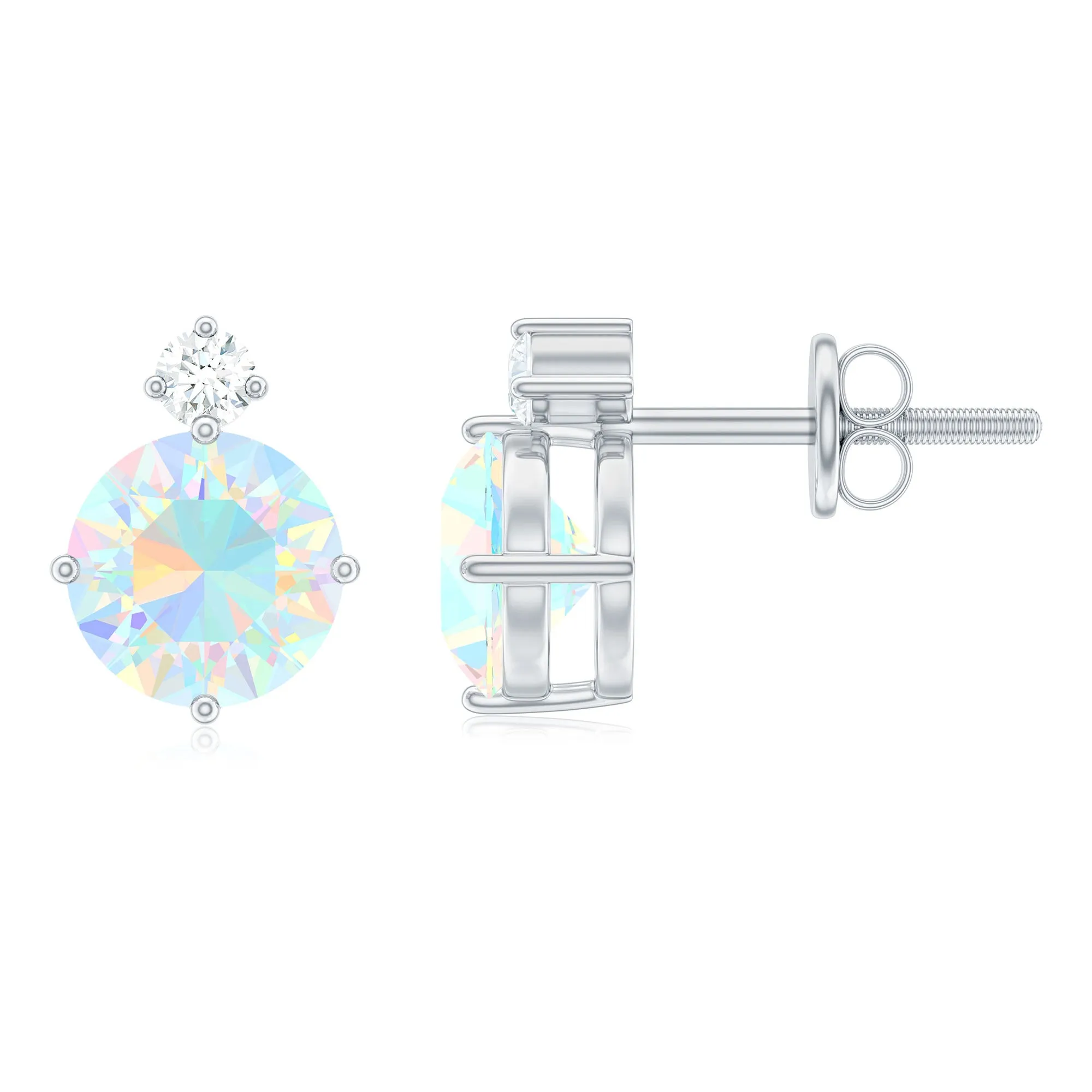 Ethiopian Opal Diamond Solitaire Stud Earrings