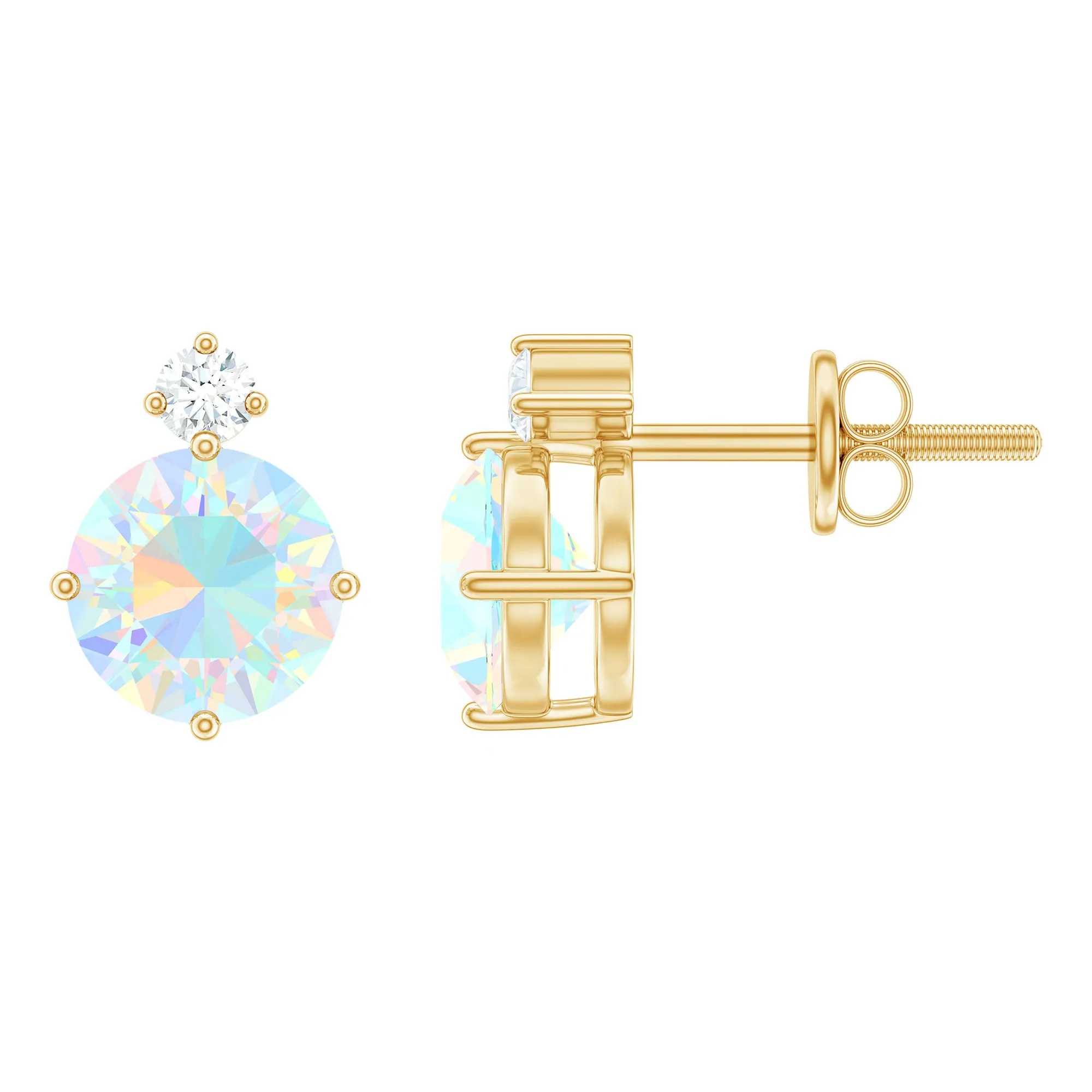 Ethiopian Opal Diamond Solitaire Stud Earrings