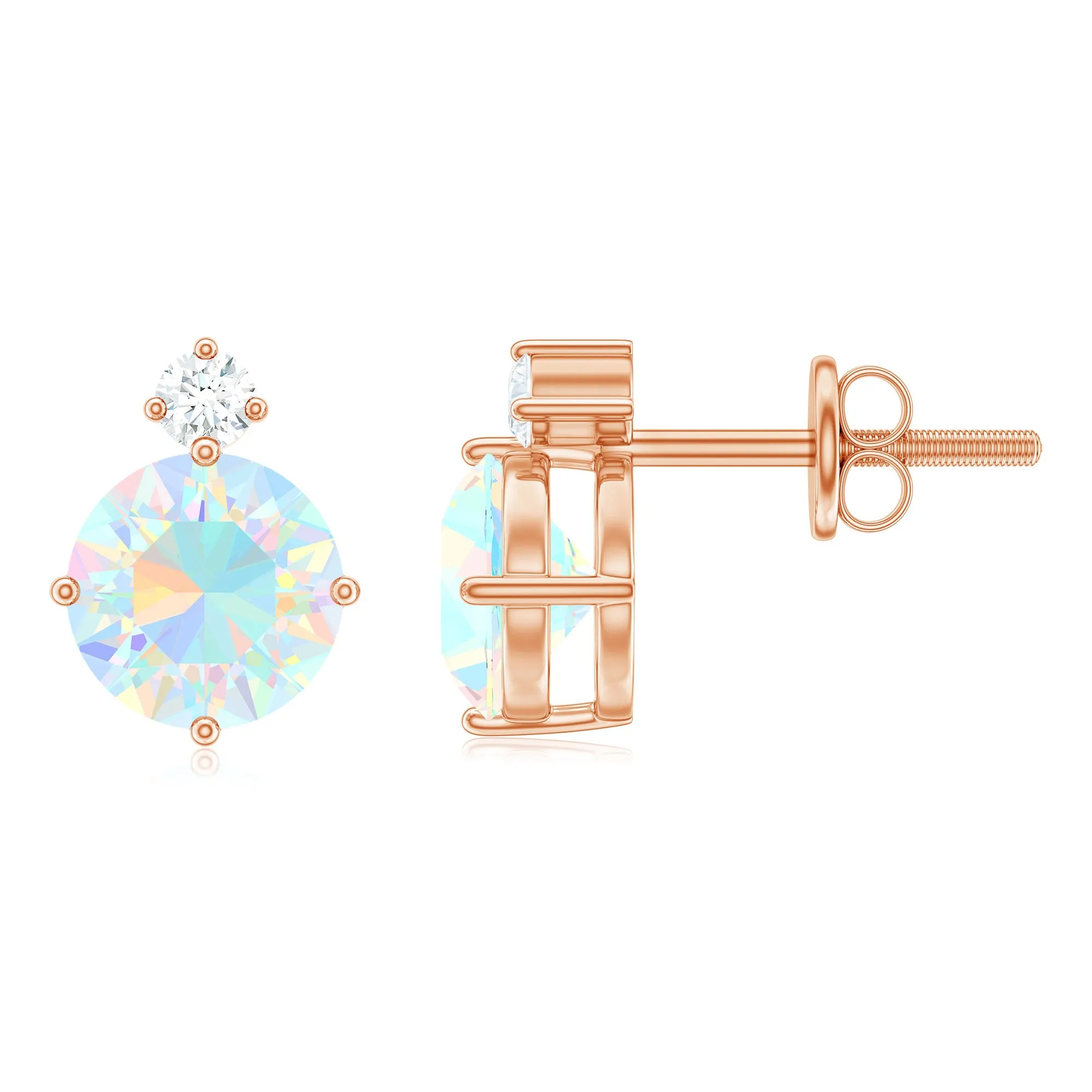 Ethiopian Opal Diamond Solitaire Stud Earrings