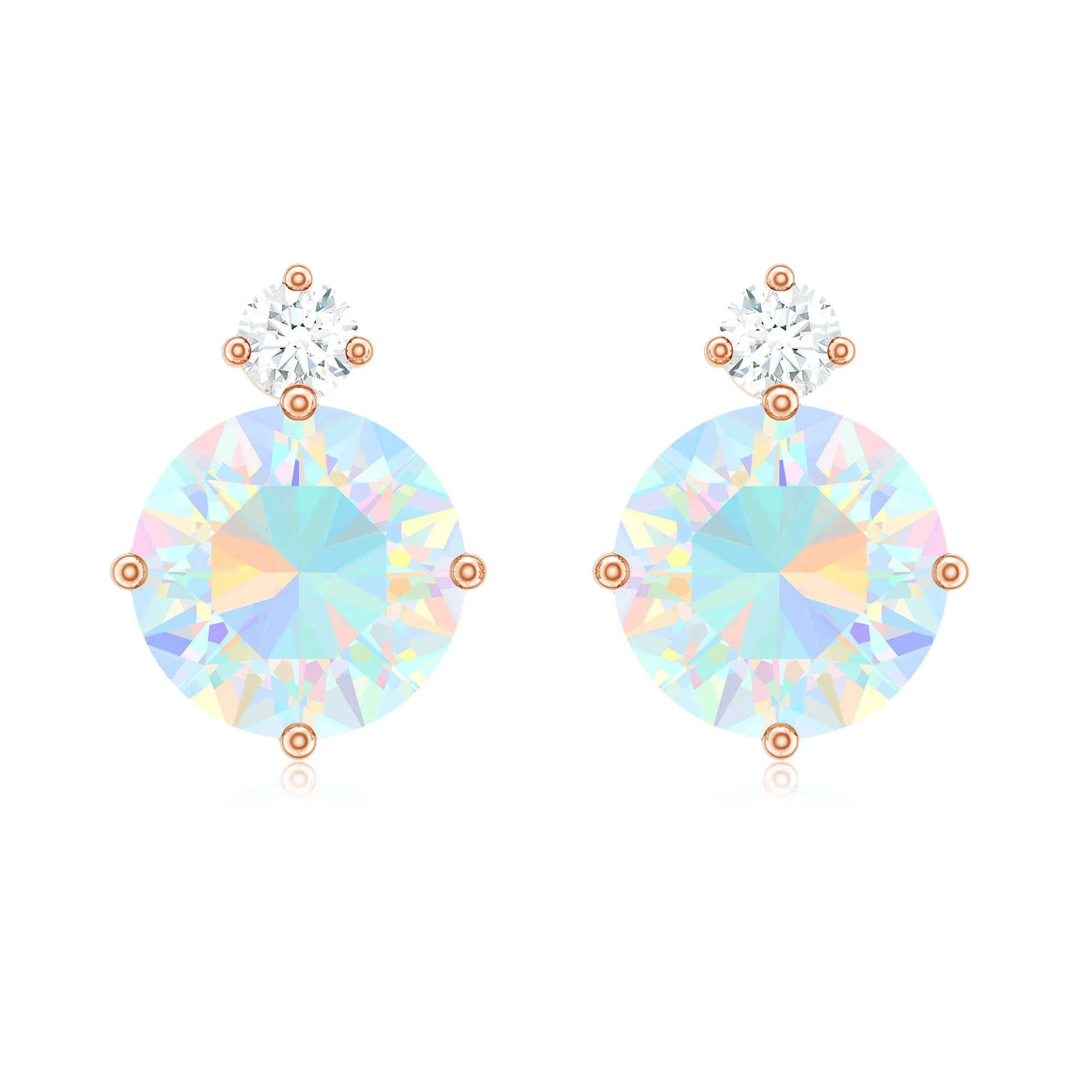 Ethiopian Opal Diamond Solitaire Stud Earrings