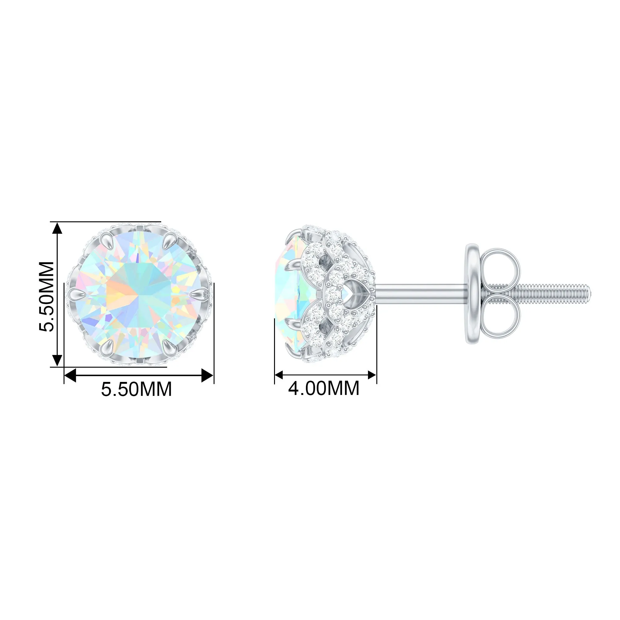 Ethiopian Opal Solitaire Stud Earrings and Diamond Accent