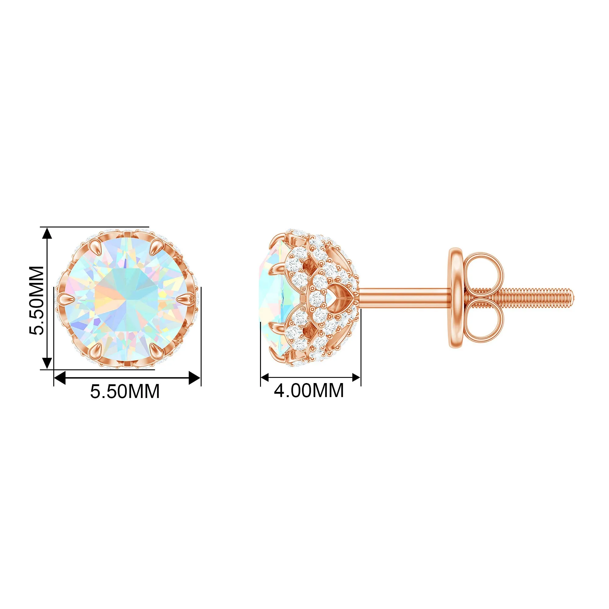 Ethiopian Opal Solitaire Stud Earrings and Diamond Accent