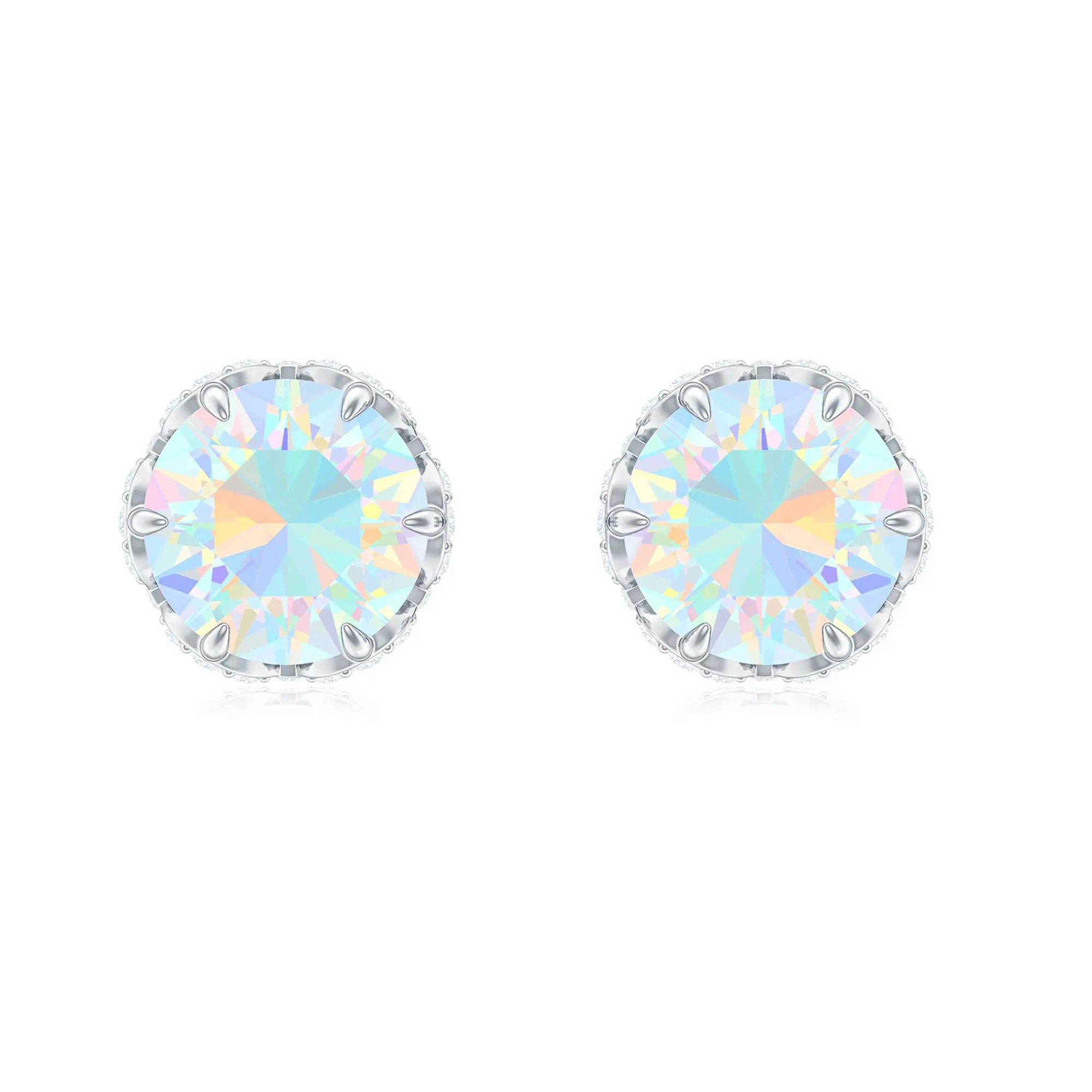 Ethiopian Opal Solitaire Stud Earrings and Diamond Accent
