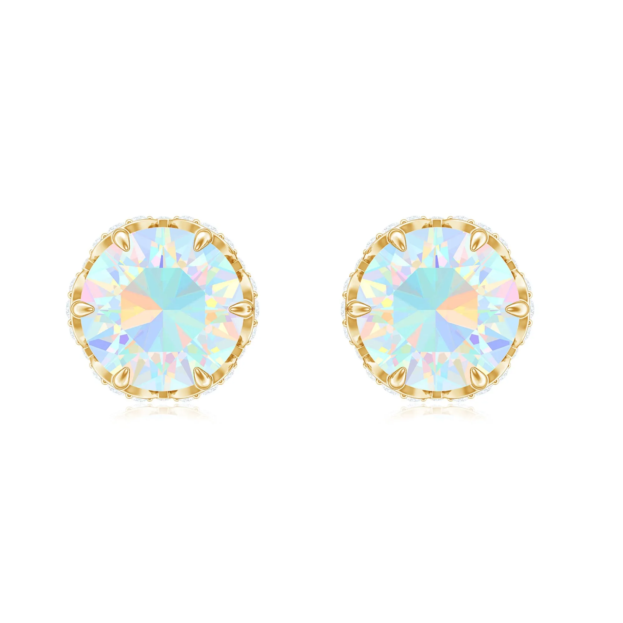 Ethiopian Opal Solitaire Stud Earrings and Diamond Accent