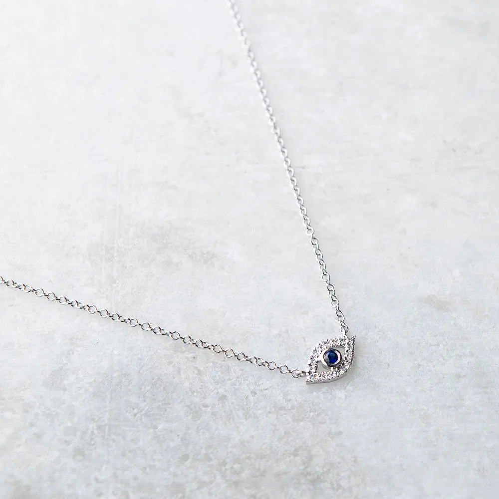 Evil Eye, Diamond and Sapphire 14k Necklace