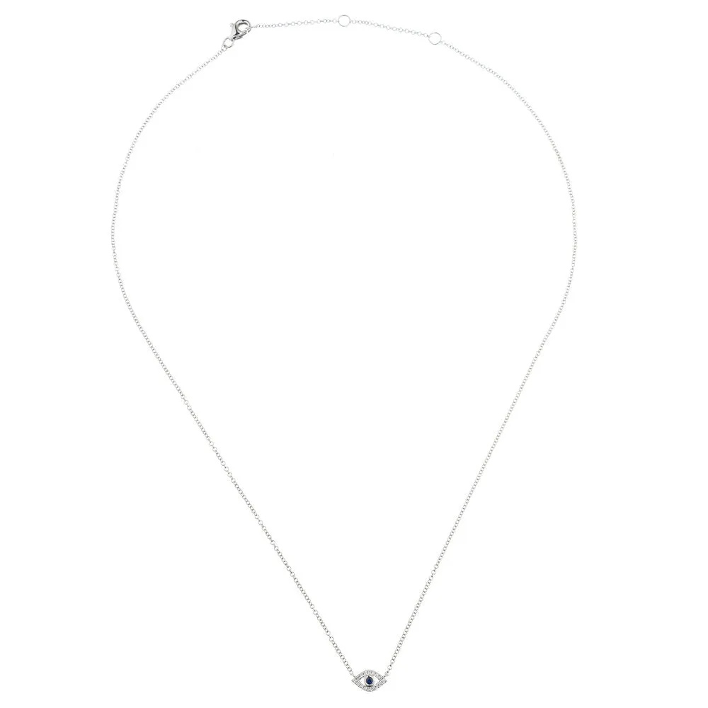 Evil Eye, Diamond and Sapphire 14k Necklace