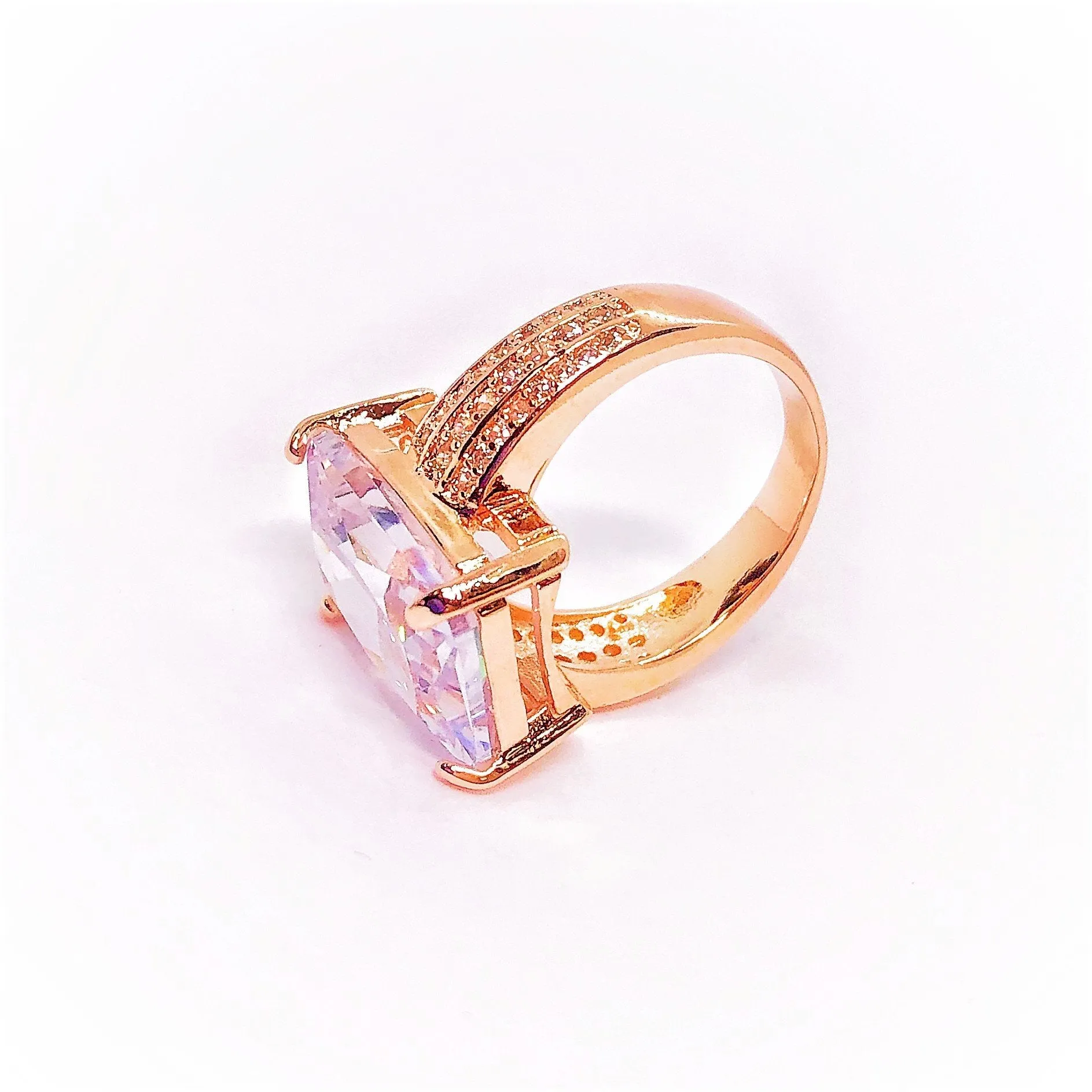 Fire Radiant Emerald Cut Zirconia Rose Gold Cocktail Ring