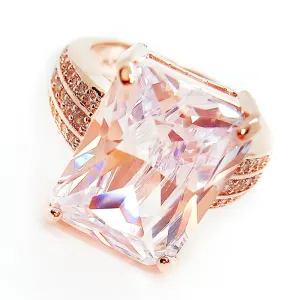 Fire Radiant Emerald Cut Zirconia Rose Gold Cocktail Ring