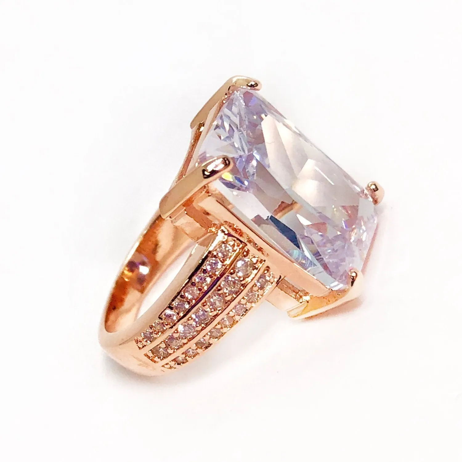 Fire Radiant Emerald Cut Zirconia Rose Gold Cocktail Ring