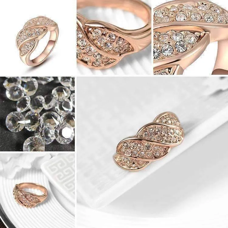 French Twist Pavé Cocktail Cz Ring in 18K Rose or White Gold Plated for Woman Glamour Statement