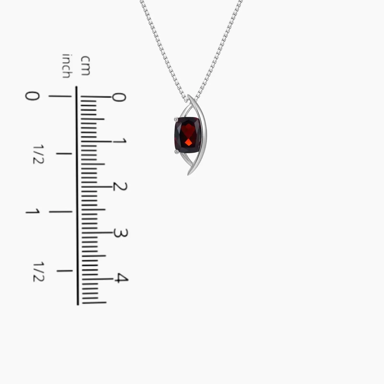 Garnet Cushion Cut Globe Necklace in Sterling Silver