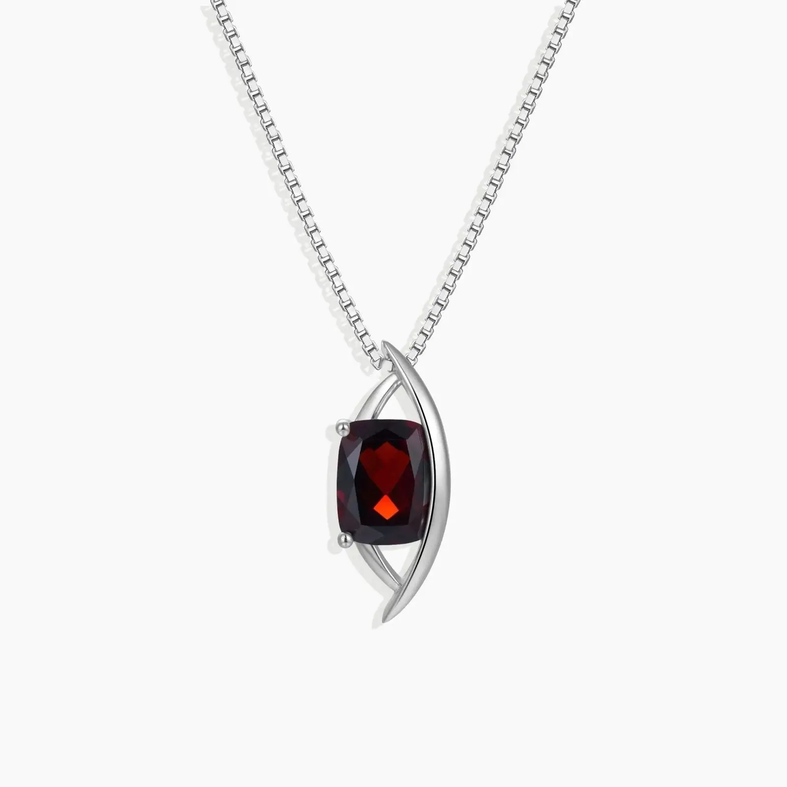Garnet Cushion Cut Globe Necklace in Sterling Silver