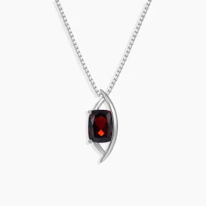 Garnet Cushion Cut Globe Necklace in Sterling Silver