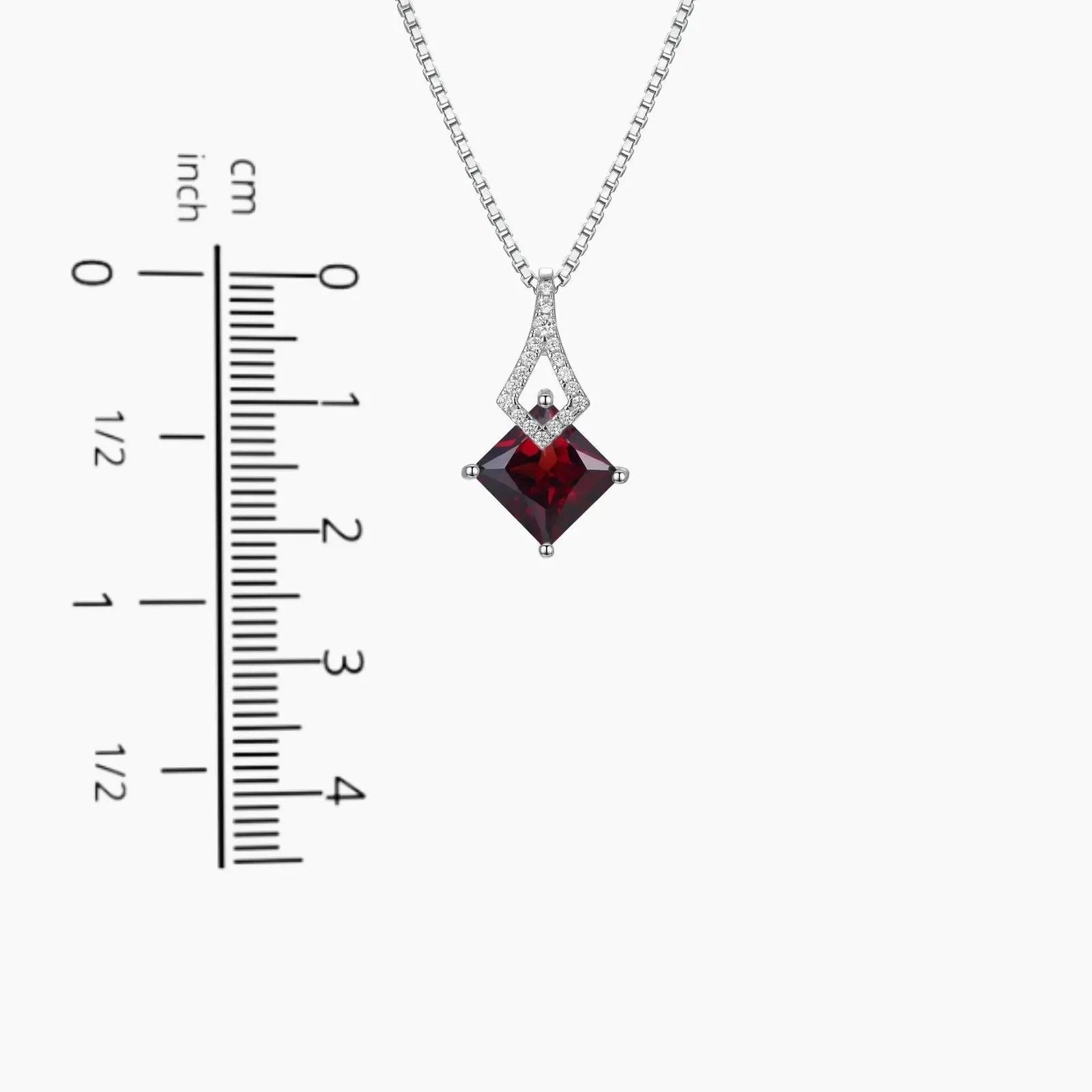 Garnet Princess cut Pendant Necklace in Sterling Silver