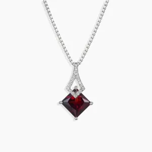 Garnet Princess cut Pendant Necklace in Sterling Silver