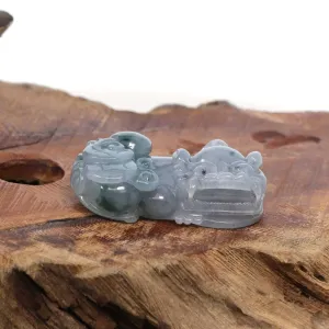Genuine Burmese Ice Blue-Green Jadeite Jade PiXiu Pendant Necklace
