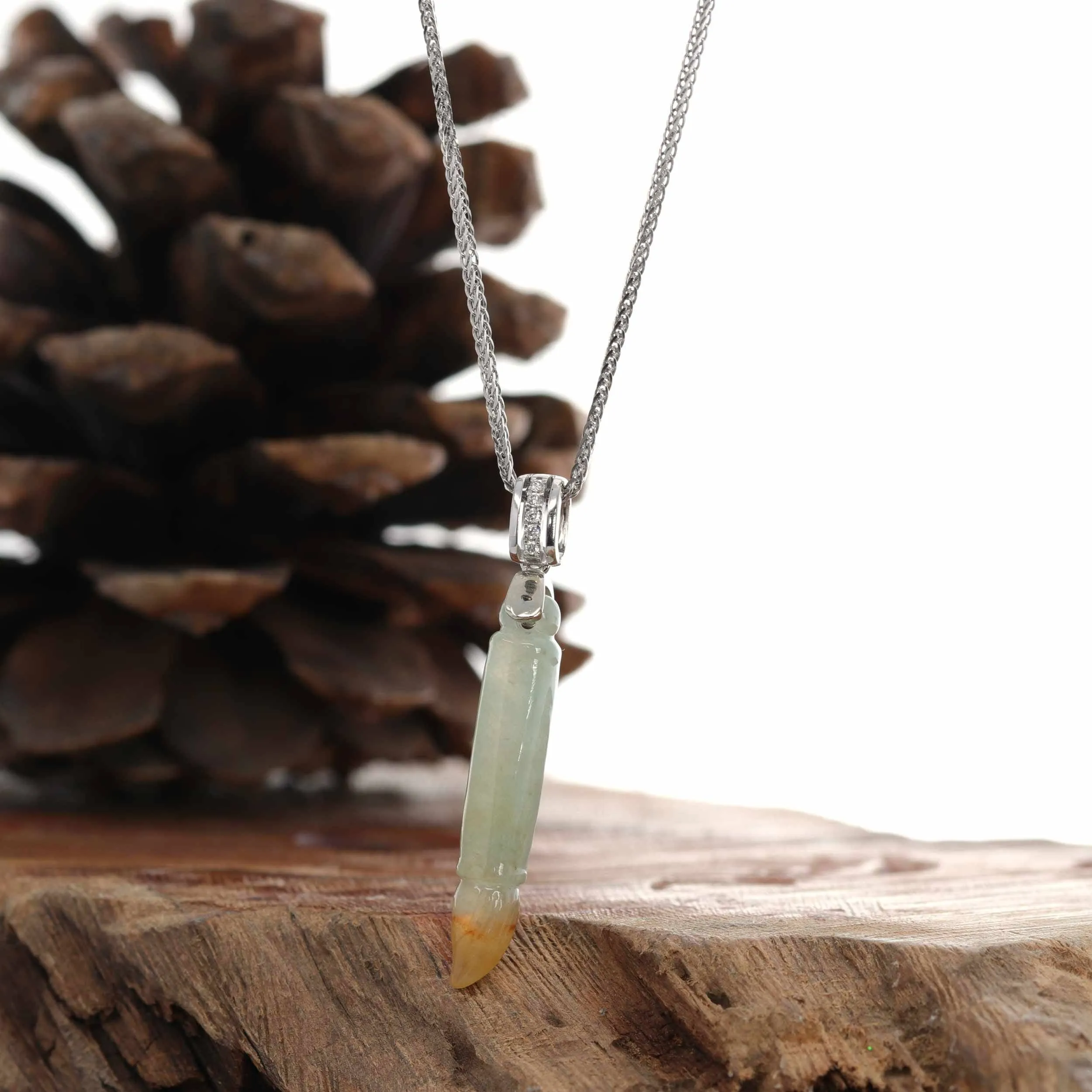 Genuine Burmese Red Ice Jadeite Jade "Magic Brush" Necklace With 14k With Gold Diamond Bail