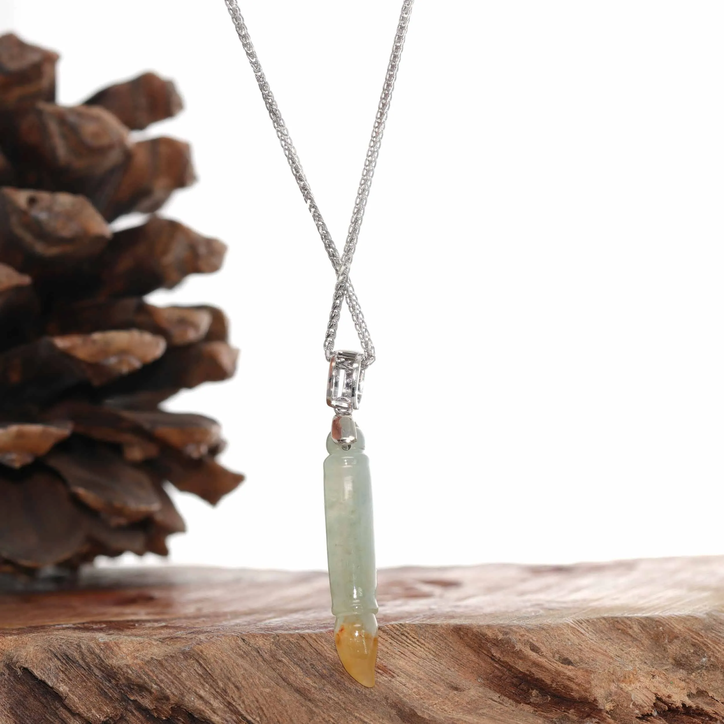 Genuine Burmese Red Ice Jadeite Jade "Magic Brush" Necklace With 14k With Gold Diamond Bail