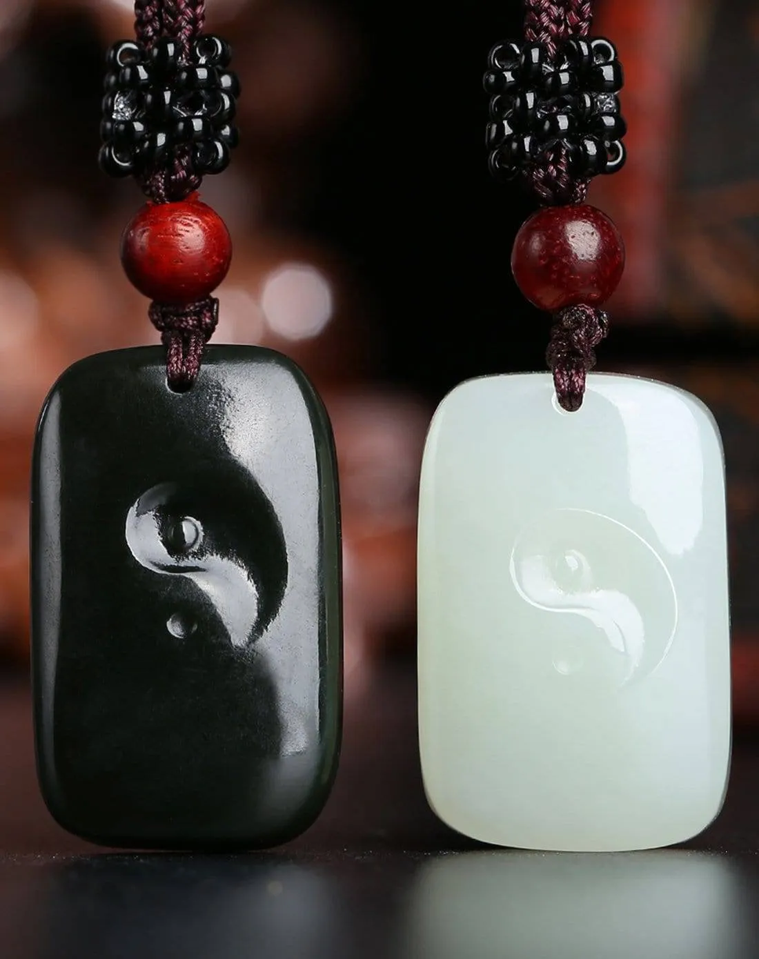 Genuine Nephrite White & Black Jade Yin Yang Pendant Necklace