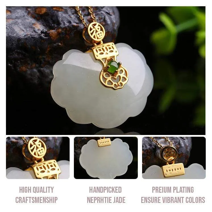 Genuine White Jade RuYi Pendant Necklace  with 14K Yellow Solid Gold Bail