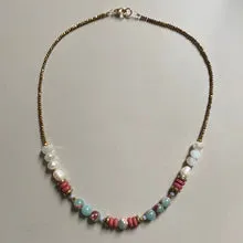 Gist Jewellery pink, blue and white beaded necklace with pearls