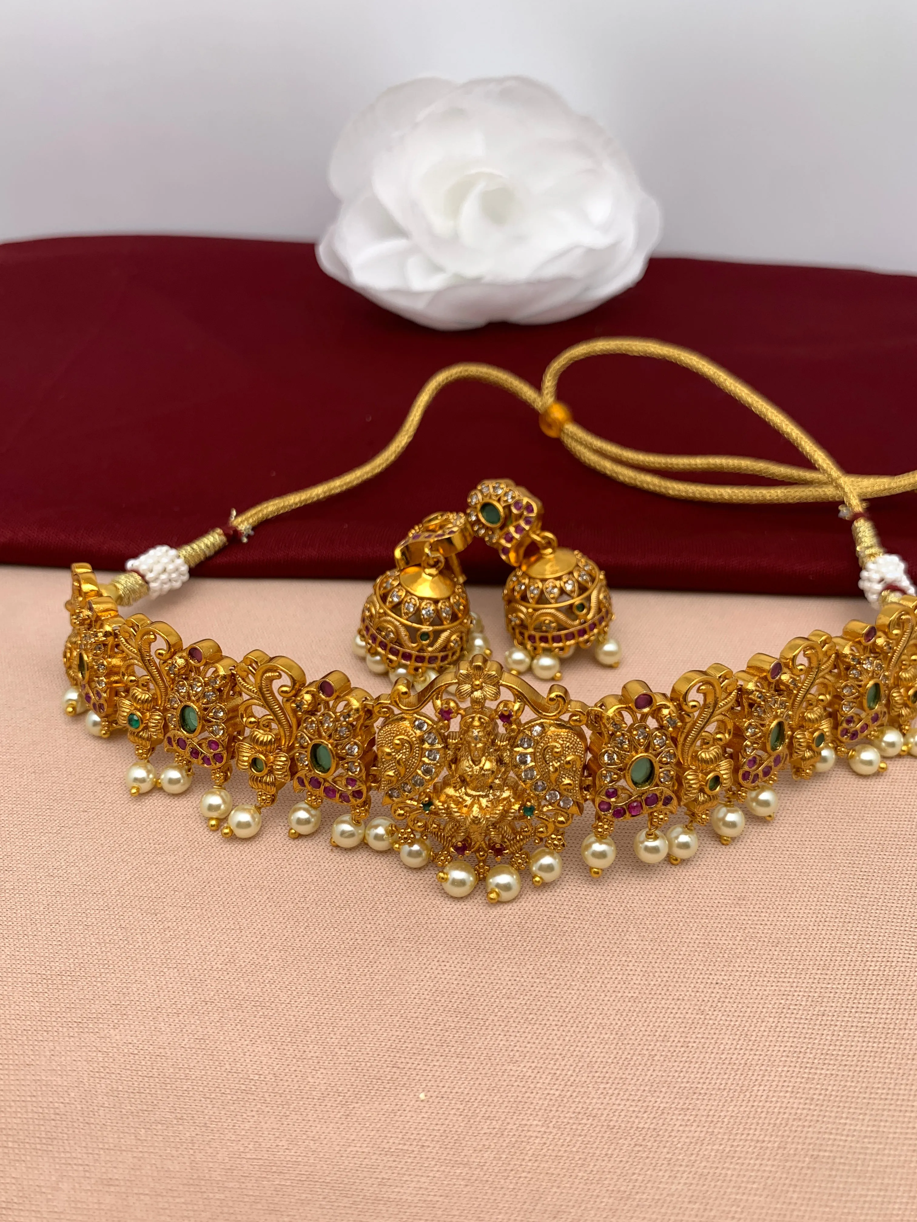Goddess lakshmi Choker with matching Jhumkis