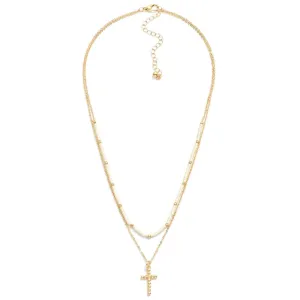 Gold & Ivory Bead Cross Necklace