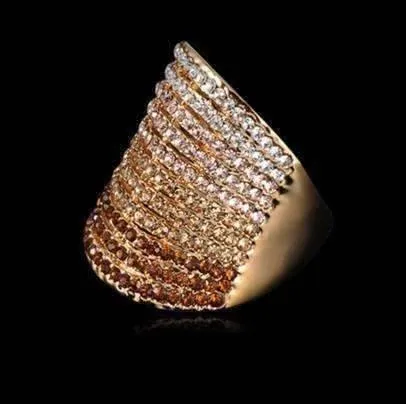 Gold Gradient Austrian Crystal 18K Rose Gold Plated Cocktail Ring for Women