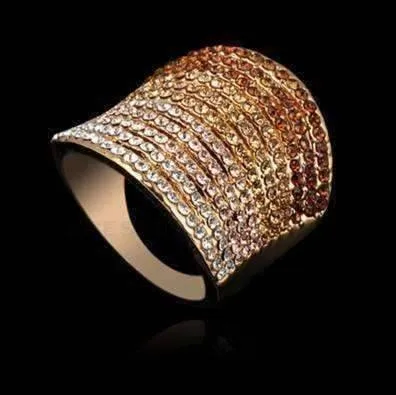 Gold Gradient Austrian Crystal 18K Rose Gold Plated Cocktail Ring for Women