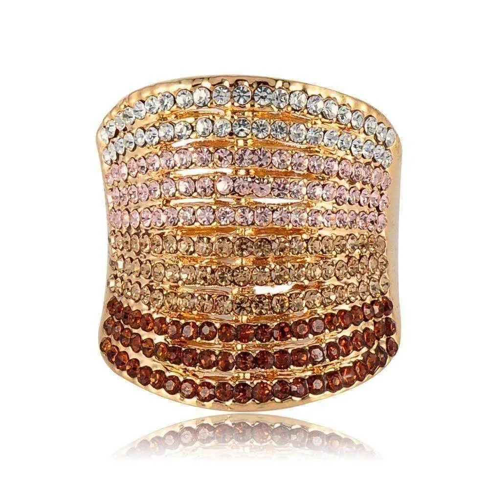 Gold Gradient Austrian Crystal 18K Rose Gold Plated Cocktail Ring for Women