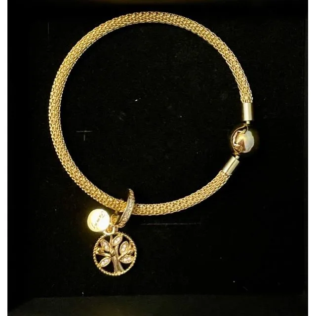 Gold Plated 925 Sterling Silver Filigree Bracelet / Tree of Life Swarovski Charm
