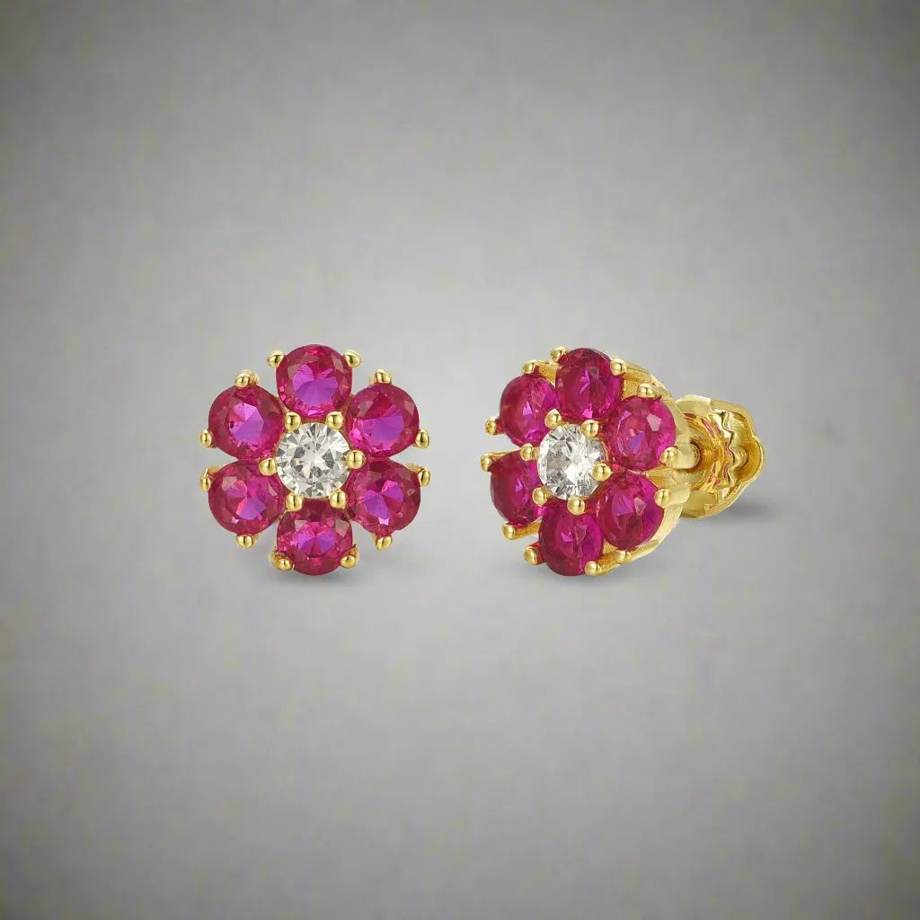 Gold Plated Surgical Steel Color CZ Flower Stud Earrings