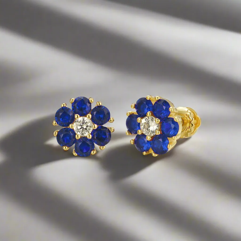 Gold Plated Surgical Steel Color CZ Flower Stud Earrings