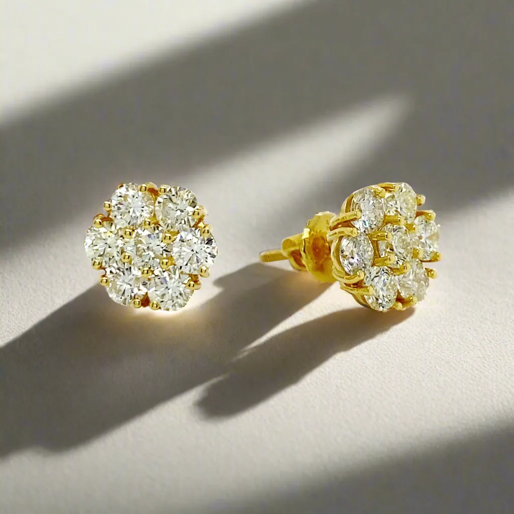 Gold Plated Surgical Steel Color CZ Flower Stud Earrings