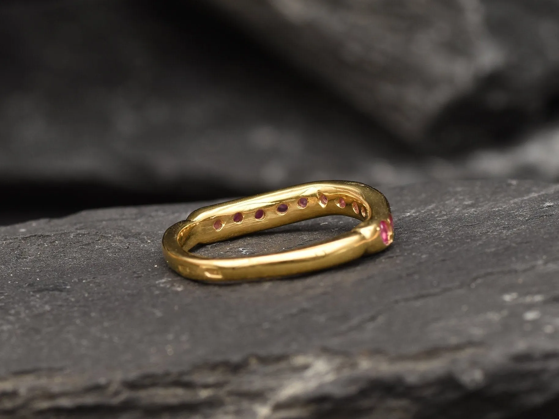 Gold Ruby Ring - Curved Band, Natural Ruby Ring, Minimalist Stackable Band